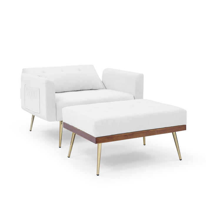 Recline Sofa Chair with Ottoman, - White (40.5”x33”x32”)