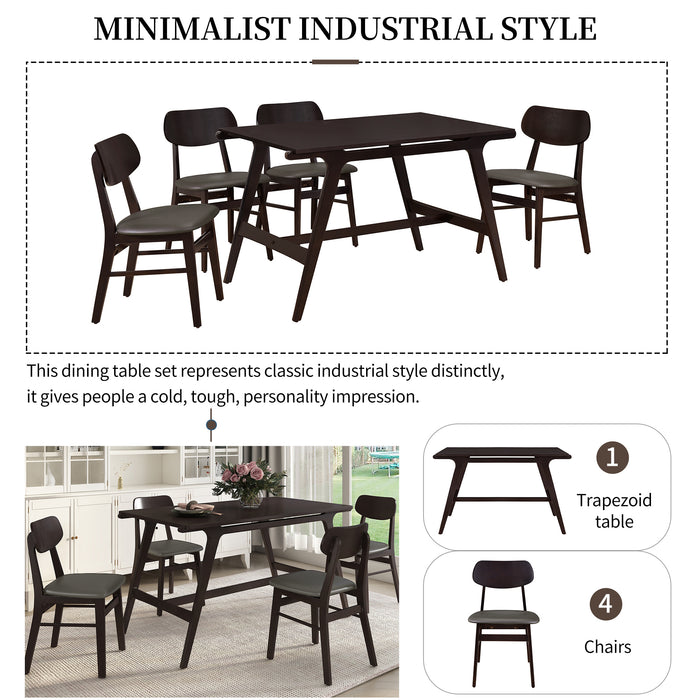 5-Piece Mid-Century Style Dining Table Set- (Wenge)