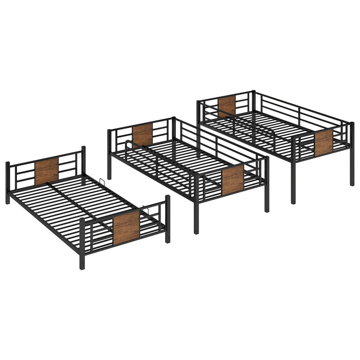 Twin Size Triple Metal Bunk Bed - Brown