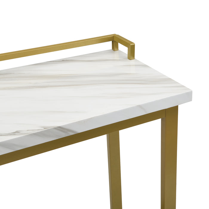 4-Piece Modern Counter Height Extra Long Console Dining Table Set - Gold + Beige