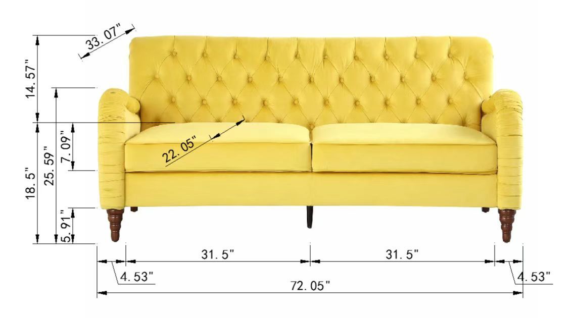 Modern Chesterfield Velvet Sofa - Yellow