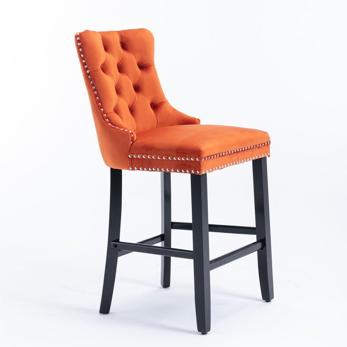 Contemporary Velvet Upholstered Barstools, Set of 2 (Orange)