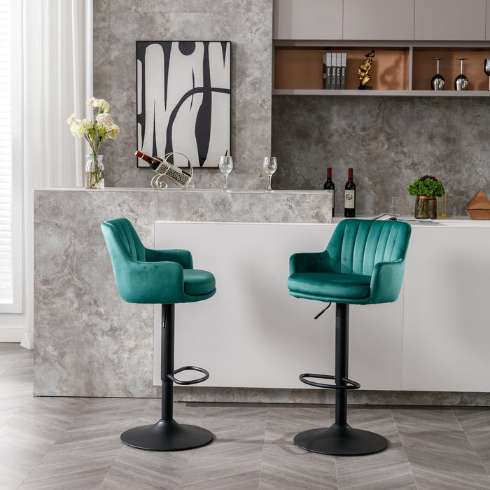 Adjustable Velvet Barstools with Back and Footrest - Green