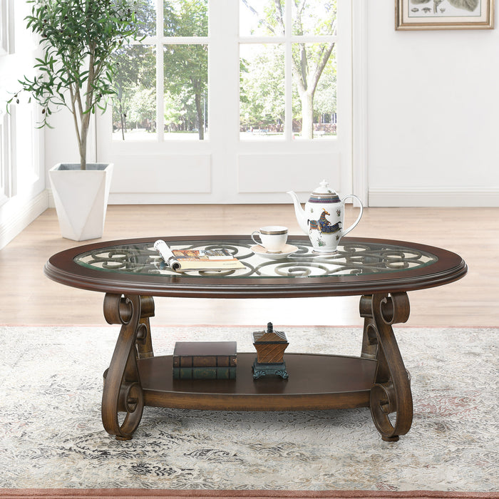 Coffee Table with Glass Table Top - Dark Brown