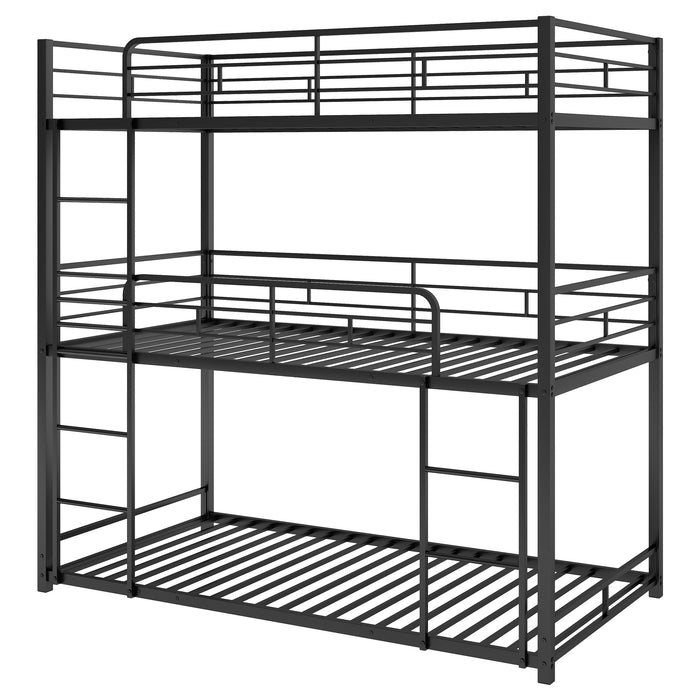 Metal Twin Size Triple Bunk Bed - Black