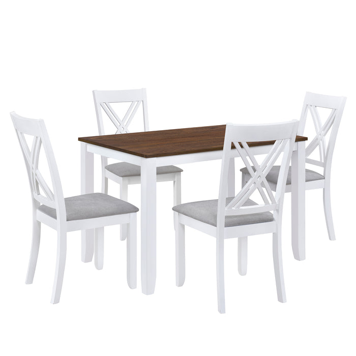 5-Piece Rustic Minimalist Wood  Dining Table Set - White