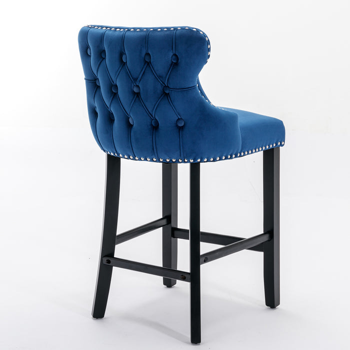 Contemporary Velvet Upholstered Wing-Back Barstools, Set of 2 (Blue)