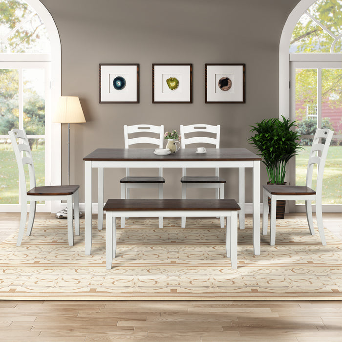 6-Piece Dining Table Set with Bench - Ivory and Cherry