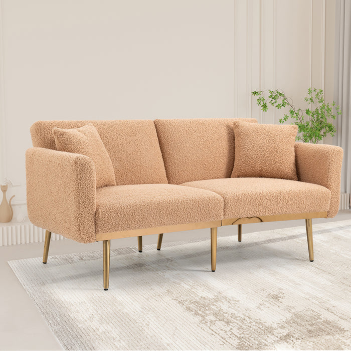 Modern  Velvet  Sofa Futon - Camel Teddy