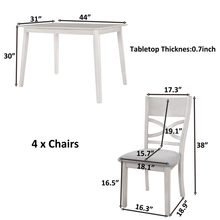 5-Piece Farmhouse Rustic Wood Kitchen Dining Table Set - Light Grey + White