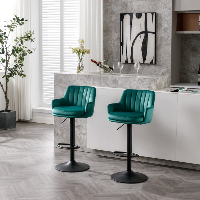 Adjustable Velvet Barstools with Back and Footrest - Green