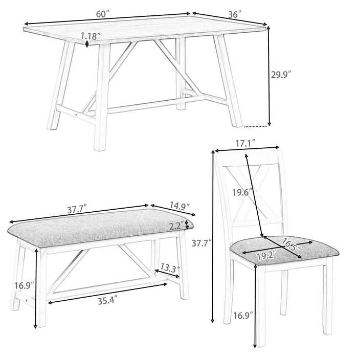 6-Piece Dining Table Set - White + Gray