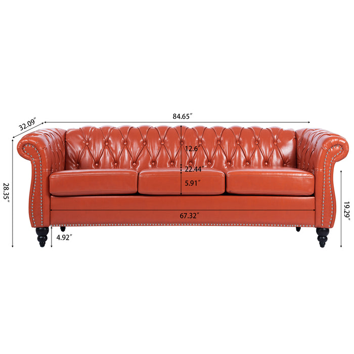 Rolled Arm Chesterfield 3 Seater Sofa - Orange