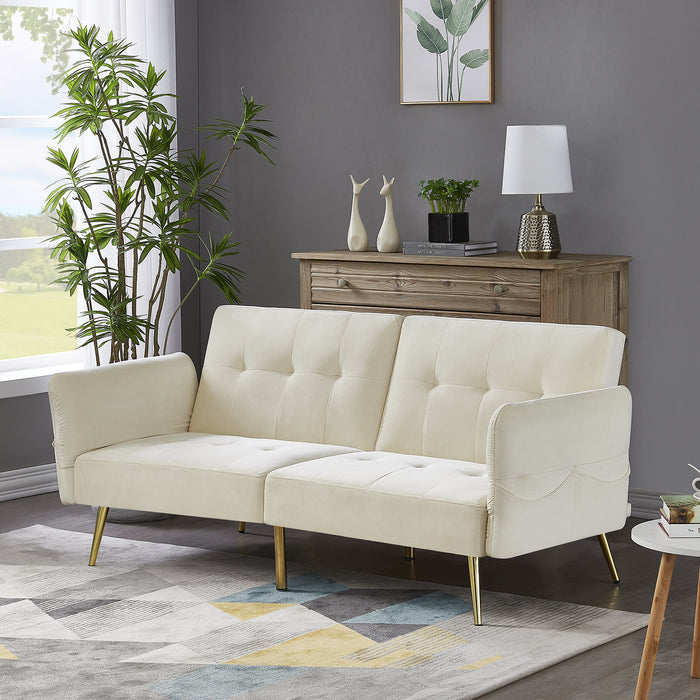 Italian Velvet Futon Sofa Bed - Beige