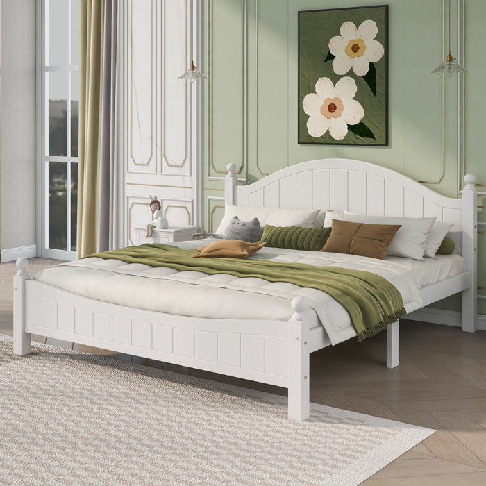 Traditional Concise Style White Solid Wood Platform Bed, King