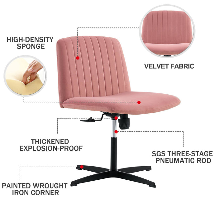 Pink Velvet Home Office Chair - No Wheels