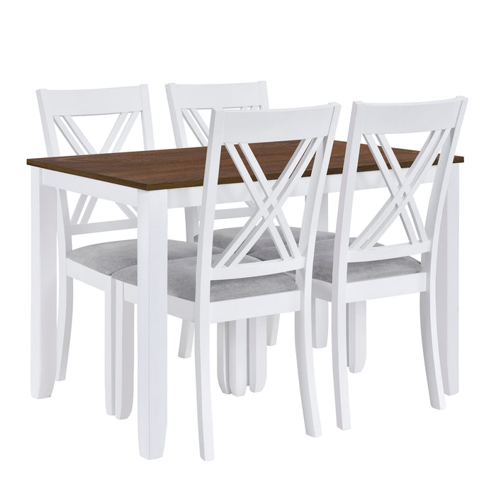 5-Piece Rustic Minimalist Wood  Dining Table Set - White