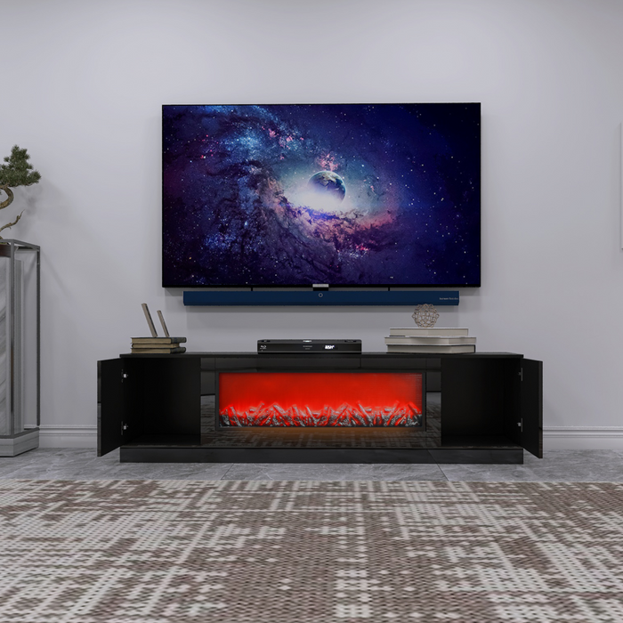 black electric fireplace TV stand with insert fireplace