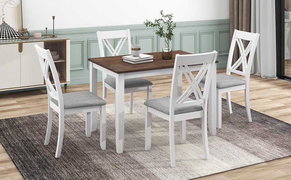 5-Piece Rustic Minimalist Wood  Dining Table Set - White