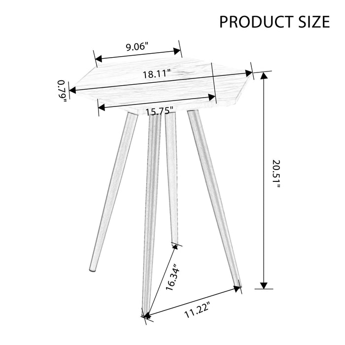 Modern Minimalism White Faux Marble End Table( MDF Tabletop + Metal Legs )