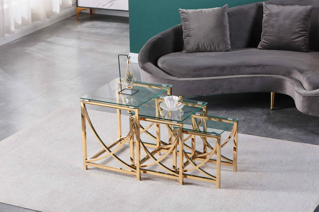 Modern Minimalist Side Table for Living Room (Curve) 3 pc - Golden