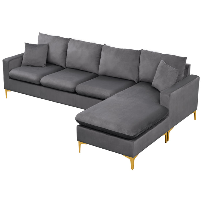 L-Shape Sectional Sofa with Ottoman- Grey