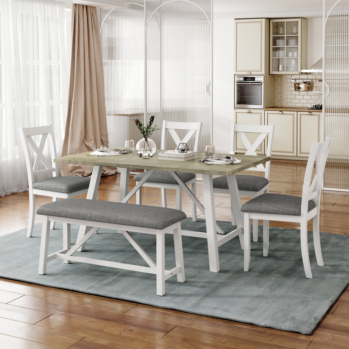 6-Piece Dining Table Set - White + Gray