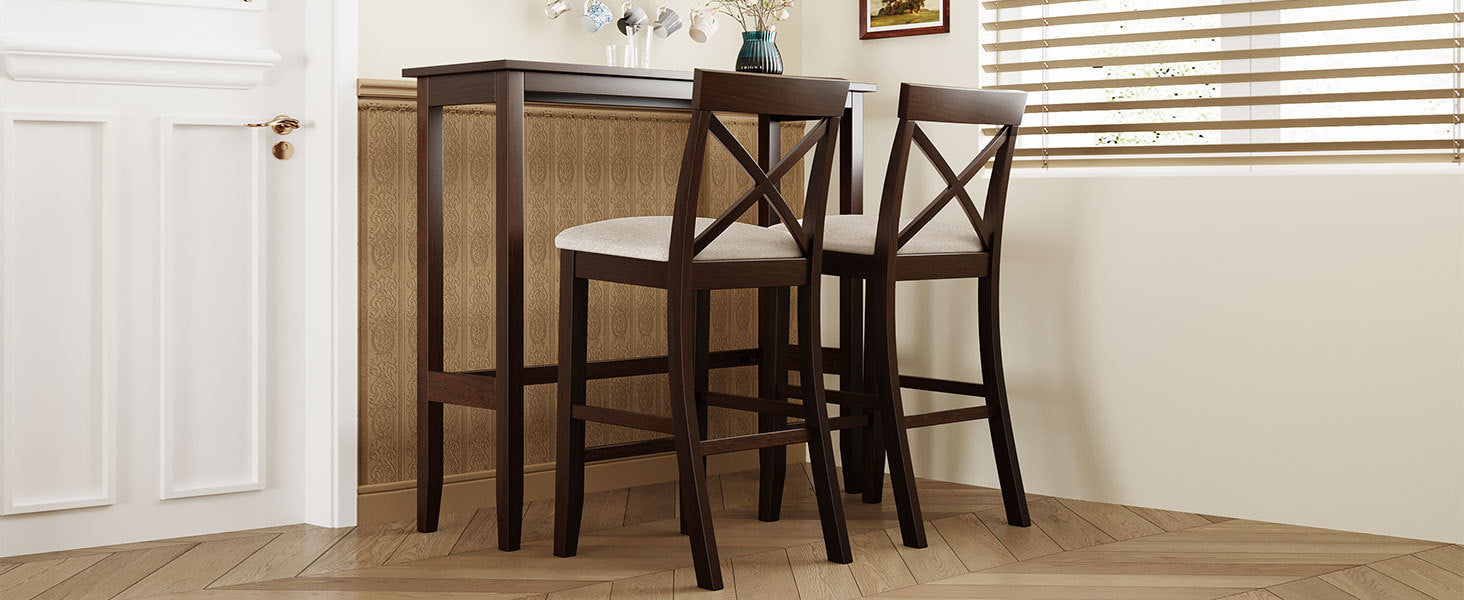 3-Piece Farmhouse Bar Height Dining Set - Dark Walnut