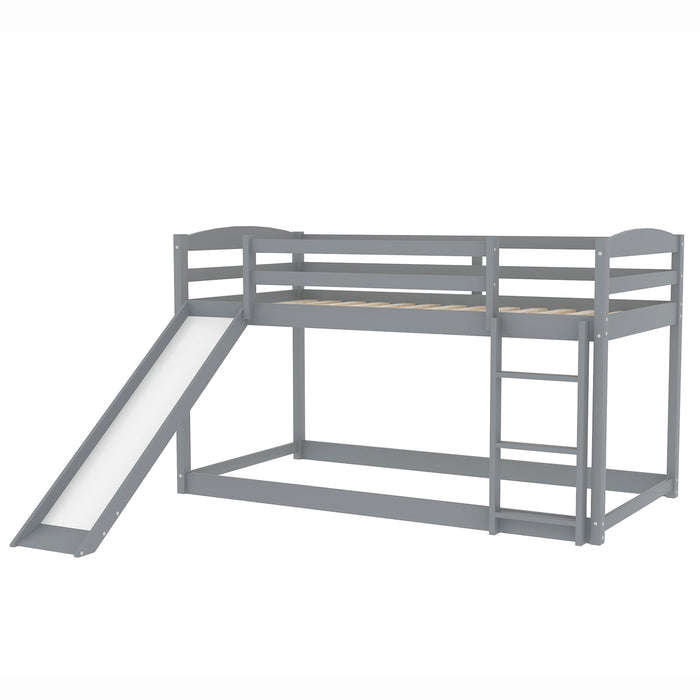 Twin over Twin Bunk Bed with Convertible Slide and Ladder - Gray