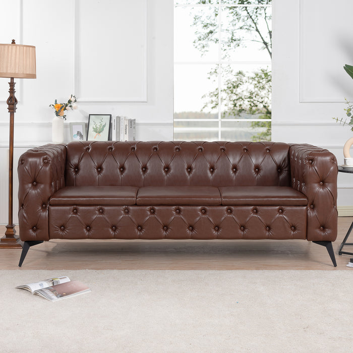 Traditional  Square Arm, removable cushion 3 seater Sofa - Brown