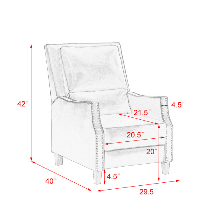 Push Back Recliner, Arms with Brass Nails, Blackl (29.5"x40"x42")