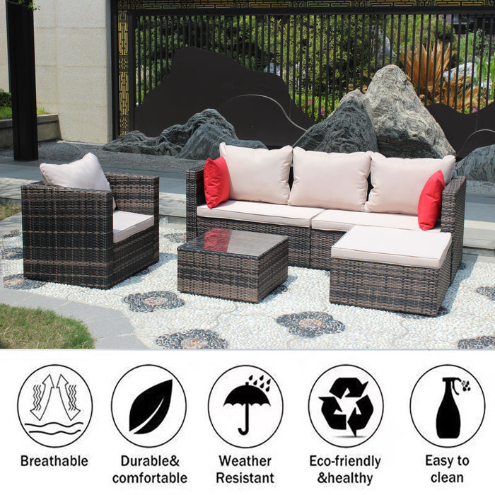 Rattan Patio Furniture Set (4 Pieces, Brown)