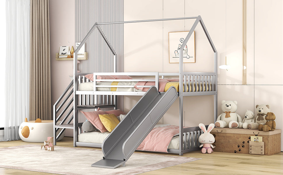 Twin over Twin Metal House Bunk Bed - Silver