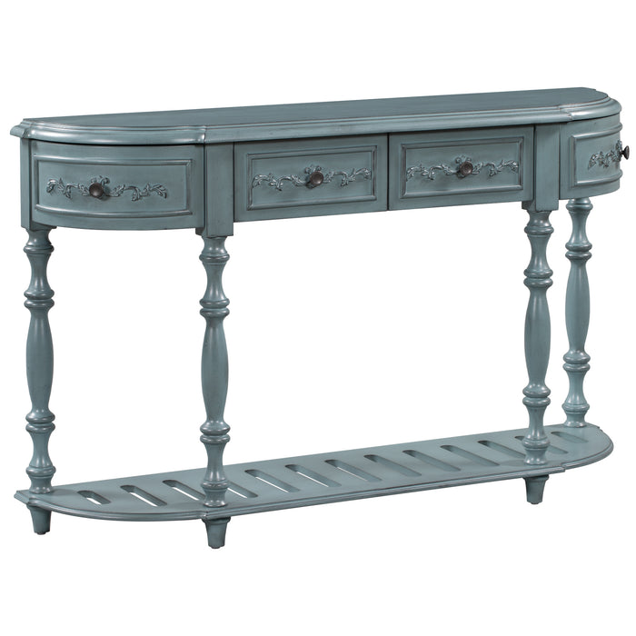 Modern and Contemporary Curved Console Table for Hallway Living Room Bedroom - Antique Blue