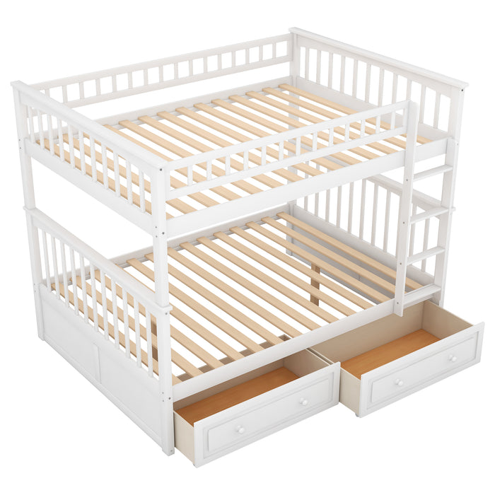 Full over Full Bunk Bed with Drawers - White