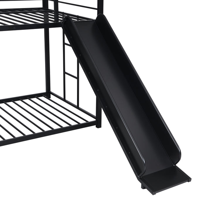 Metal bunk bed with slide and steps - Black