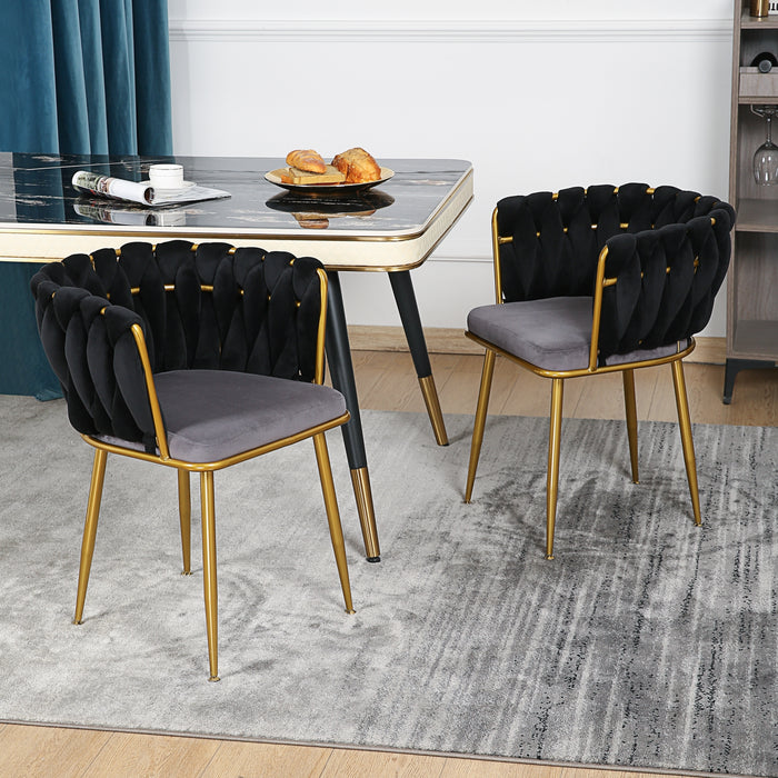 Velvet Dinning upholstered Chair with Gold Metal Legs (black)