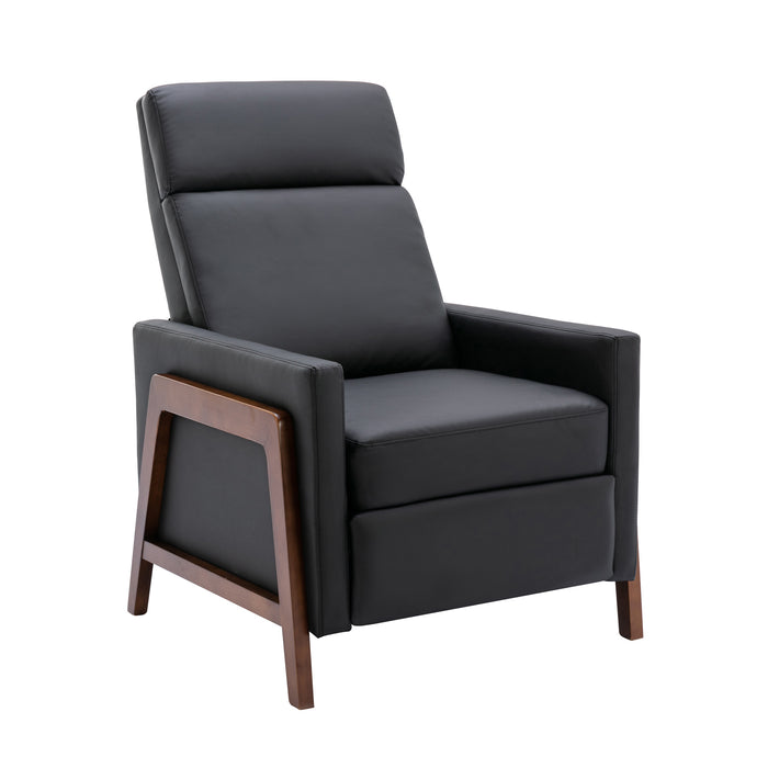 Wood Framed PU Leather Recliner Chair-Black