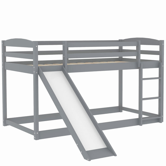 Twin over Twin Bunk Bed with Convertible Slide and Ladder - Gray