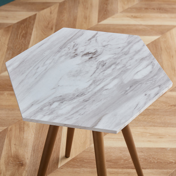 Modern Minimalism White Faux Marble End Table( MDF Tabletop + Metal Legs )