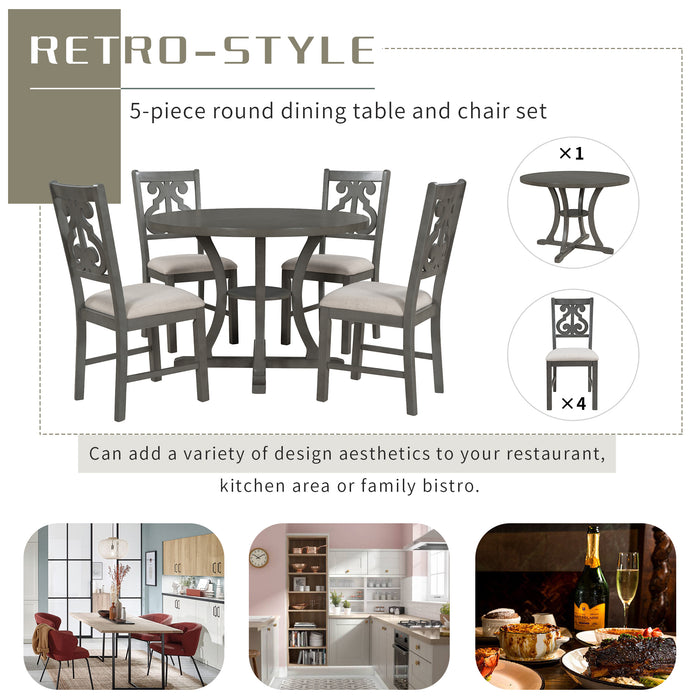 5-Piece Round Dining Table and Chair Set - Gray