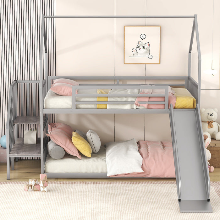 Twin over Twin Metal House Bunk Bed - Silver