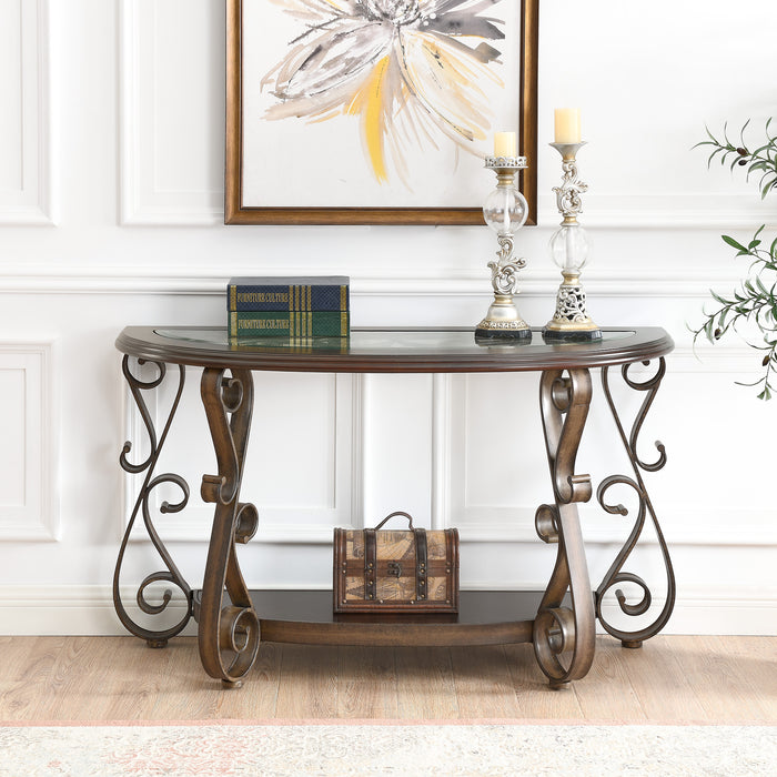 Console Table with Glass Table Top - Dark Brown