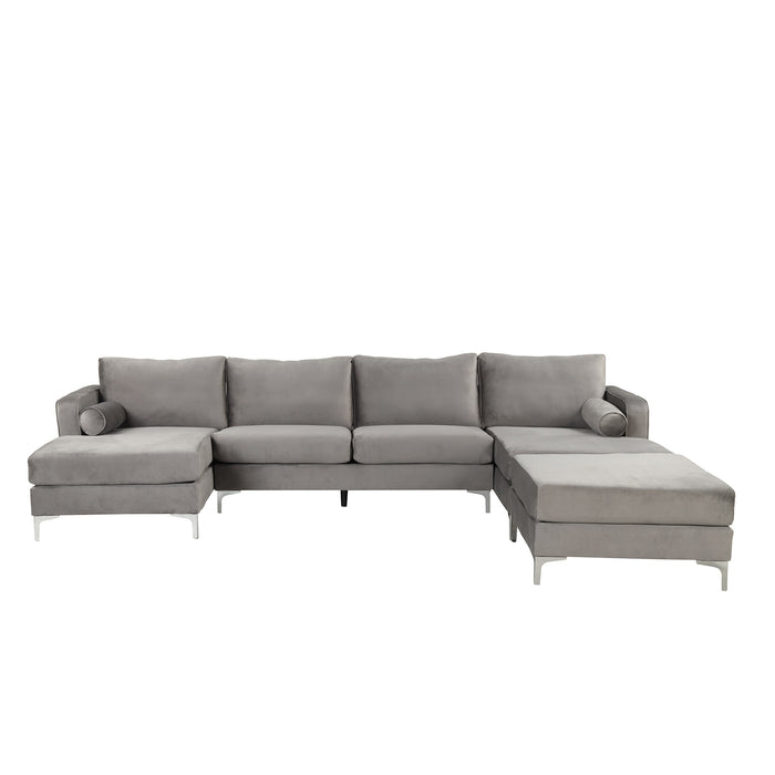 Modern Velvet Fabric Couch Reversible Chaise Sofa