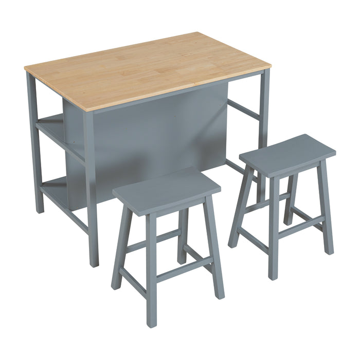 3-piece Solid Wood Rustic  45" Stationary Kitchen Island Set - Natural + Gray