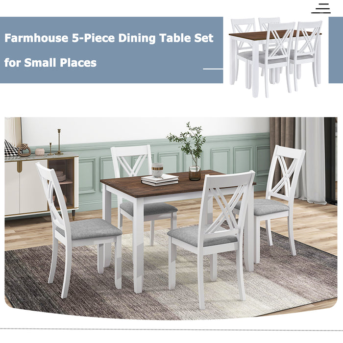 5-Piece Rustic Minimalist Wood  Dining Table Set - White