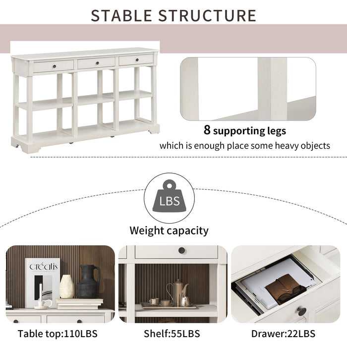 Retro Console Table/Sideboard with Ample Storage - Antique White