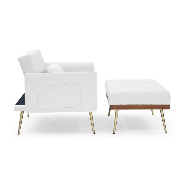 Recline Sofa Chair with Ottoman, - White (40.5”x33”x32”)