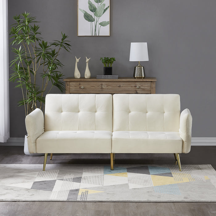 Italian Velvet Futon Sofa Bed - Beige