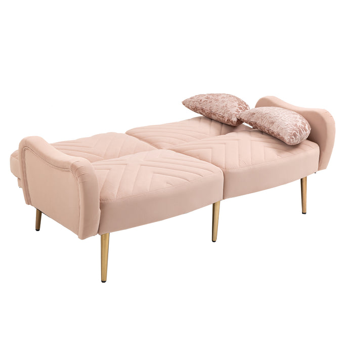 Mid Century Modern Velvet Love Seats Sofa with 2 Bolster Pillows - Pink